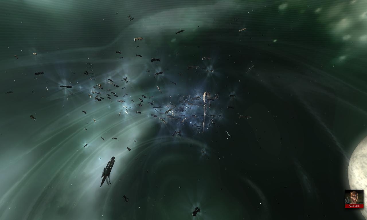 An Eve Online Player Owned Station (POS) With Over 300 Ships