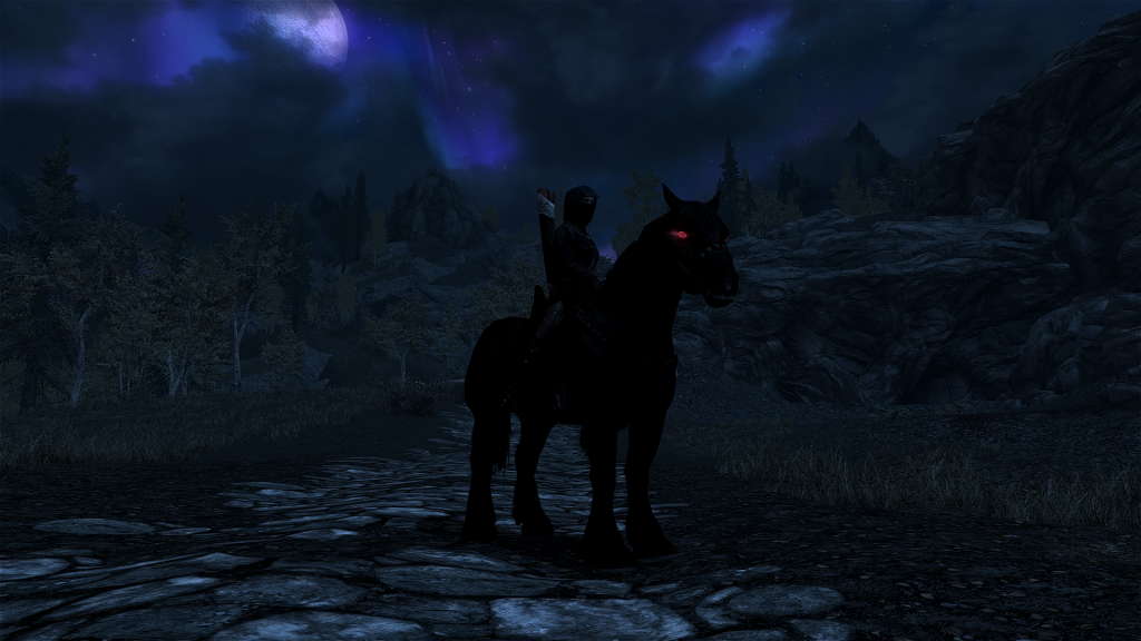 Skyrim Screenshot Evil Horse Red Eyes at Night