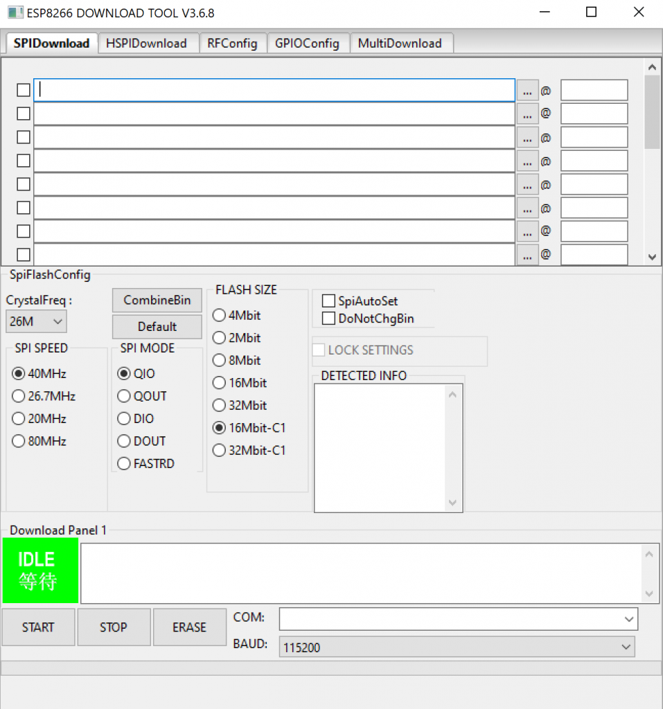 ESP8266 Download Tool Window