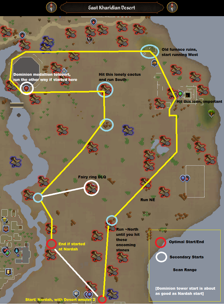 Runescape - The desert, east of the Elid and north of Nardah - Elite Clue Scan Route