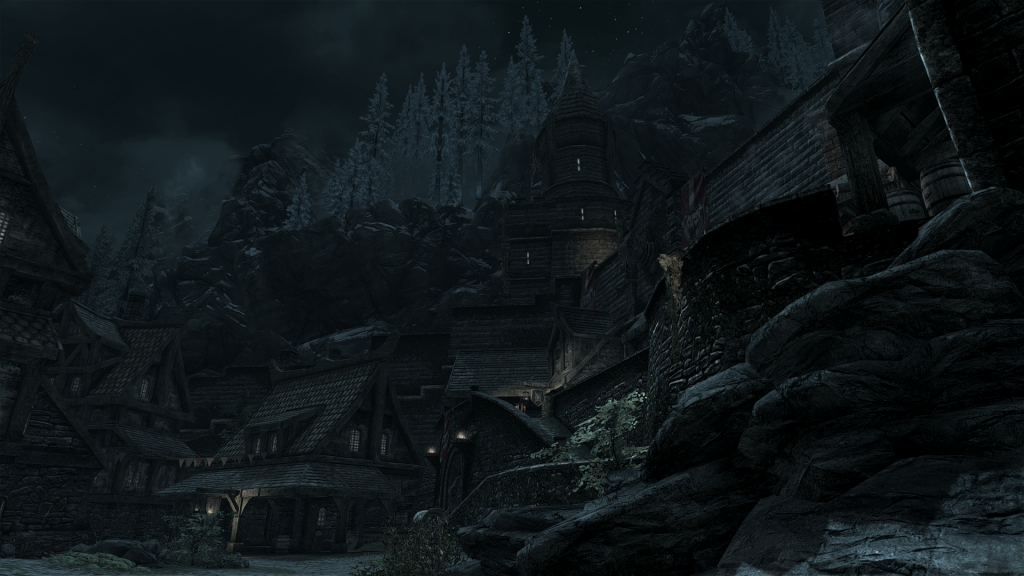 Skyrim Screenshot Town at Night