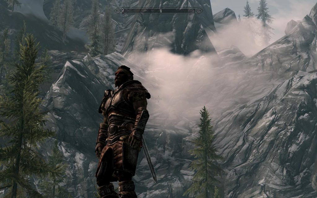 Skyrim Screenshot Posing by the Mountain