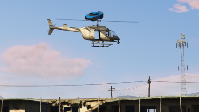 GTA V (GTA 5) Screenshots - Sandy Shores - Car Jumping The Helicopter