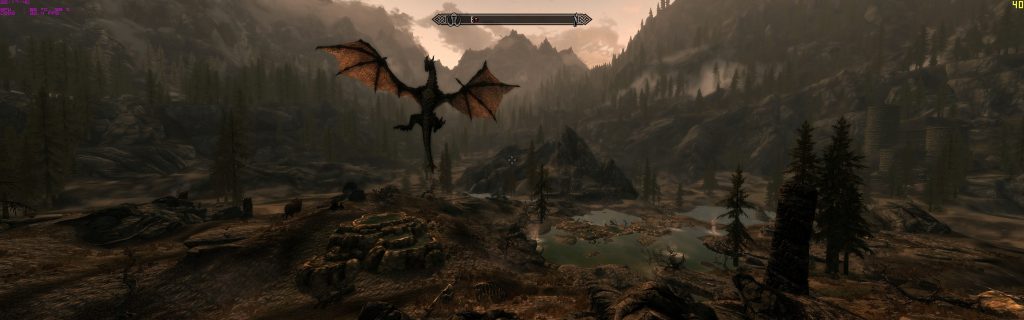 Skyrim Screenshot Dragon Landing and Flying