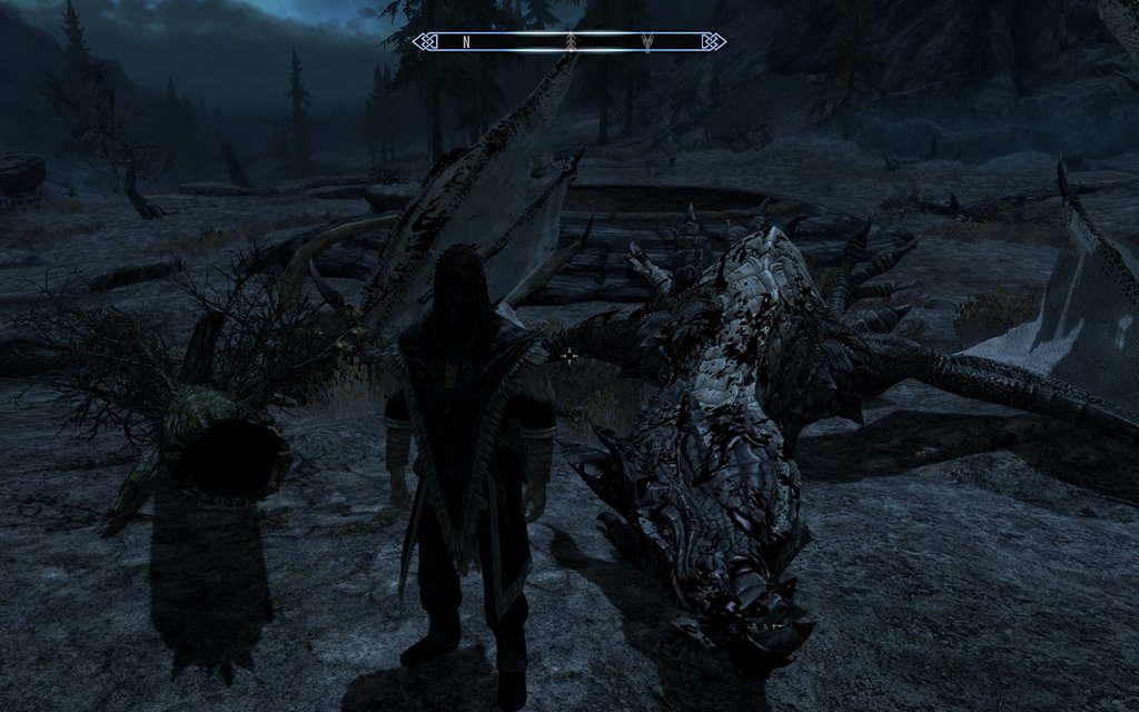 Skyrim Screenshot Inspecting The Fallen Dragon