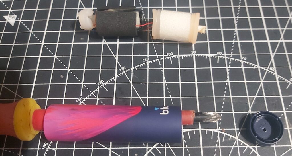 The Blu Disposable Vape now push a screwdriver through to pop the end cap off